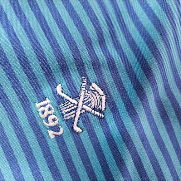Men's Peter Millar Size Large Short Sleeve Polo Shirt Striped Blue - Picture 6 of 7